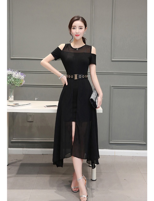 Đầm maxi rớt vai lai xẻ tà sang trọng -  D17047