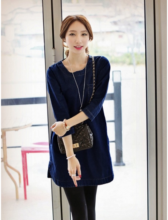 Đầm Jean Túi Ngực Tay Lở Trẻ Trung - D2996