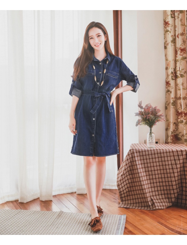 Đầm Denim Thắt Nơ Eo Cá Tính - D6107