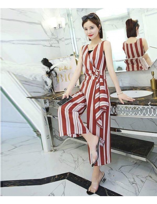 Jumpsuit Sọc Đứng Sát Nách -Js5004