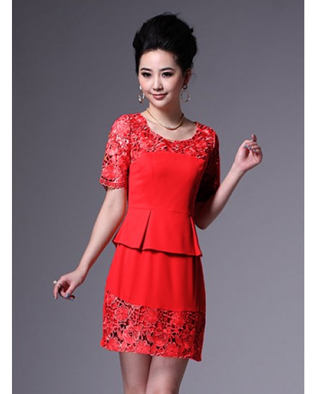 Đầm Eo Dún 1 Tầng Phối Ren Lai Và Tay - 1860
