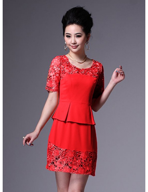 Đầm Eo Dún 1 Tầng Phối Ren Lai Và Tay - 1860