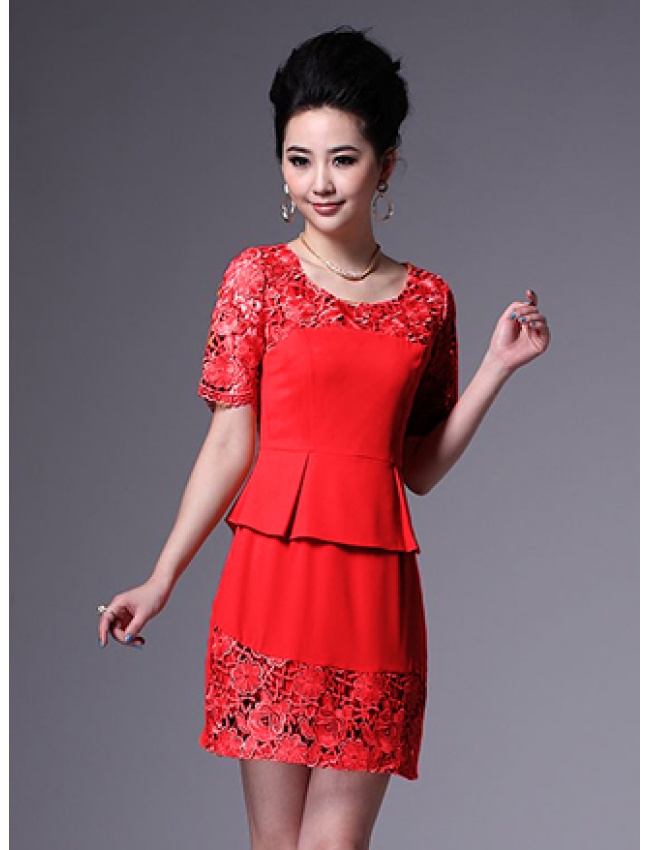 Đầm Eo Dún 1 Tầng Phối Ren Lai Và Tay - 1860