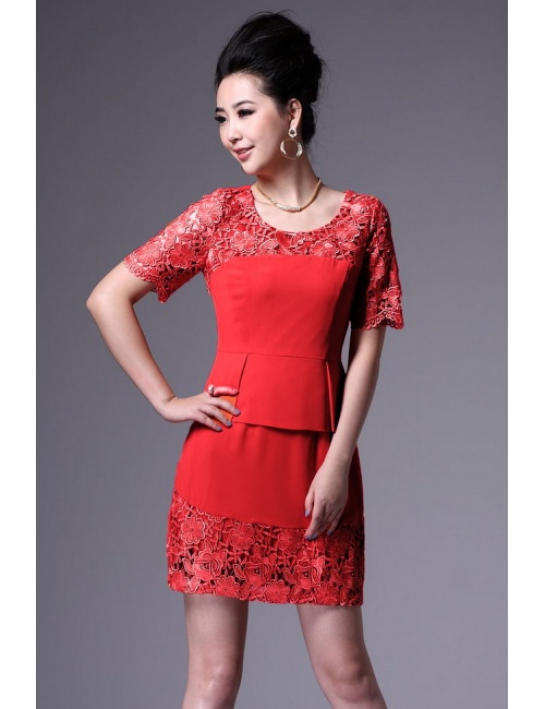 Đầm Eo Dún 1 Tầng Phối Ren Lai Và Tay - 1860