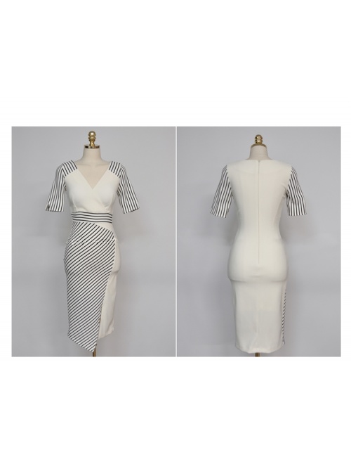 Đầm ôm tay lỡ phối sọc xinh xắn - 1034
