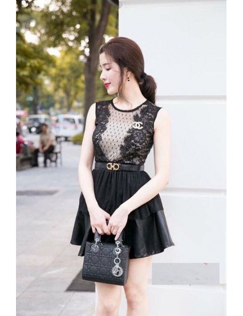 Đầm Phối Ren Váy Da Quyến Rũ - 1999