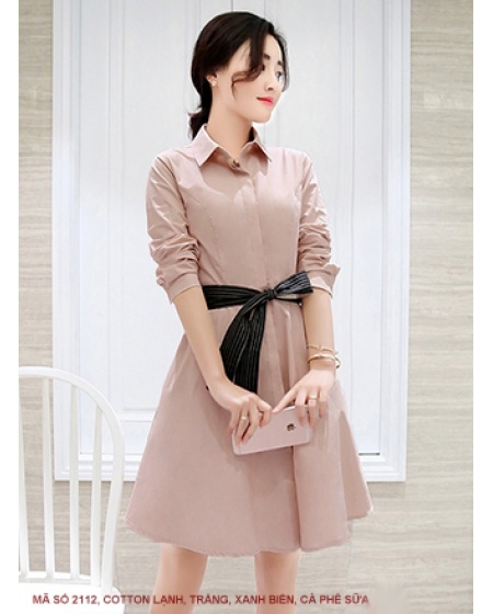 Đầm Xòe Cột Nơ Eo Tay Lỡ - 2113