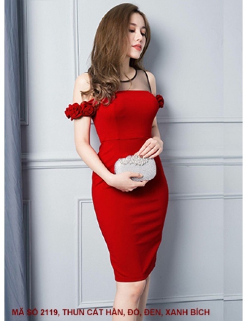 Đầm Rớt Vai Hoa Hồng - 2119
