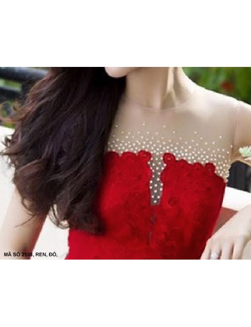 Đầm Ren Cúp Ngực Phối Lưới Đính Cườm - 2138