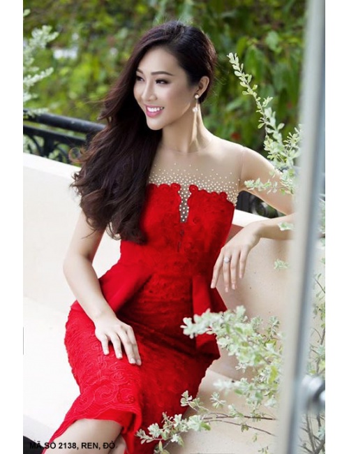 Đầm Ren Cúp Ngực Phối Lưới Đính Cườm - 2138