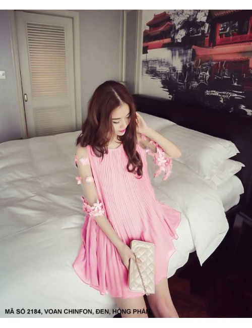 Đầm Dún Tay Lở Đính Hoa - 2184