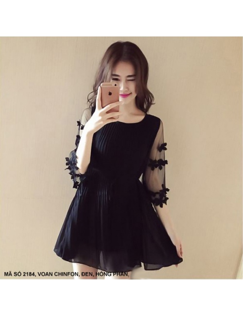 Đầm Dún Tay Lở Đính Hoa - 2184