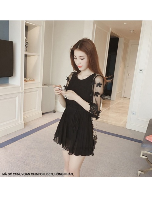 Đầm Dún Tay Lở Đính Hoa - 2184