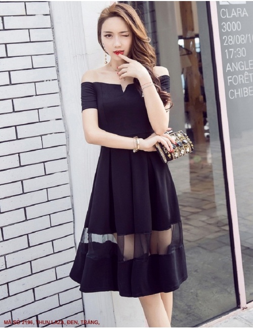 Đầm Trễ Vai Phối Lưới - 2196