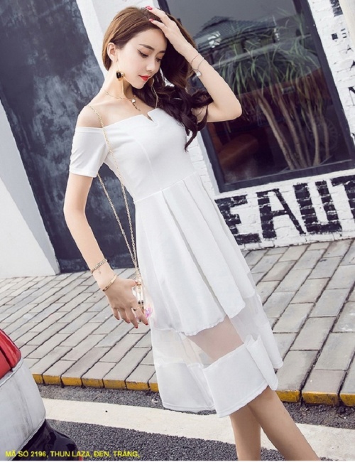 Đầm Trễ Vai Phối Lưới - 2196