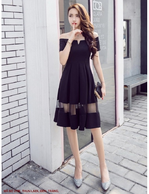 Đầm Trễ Vai Phối Lưới - 2196