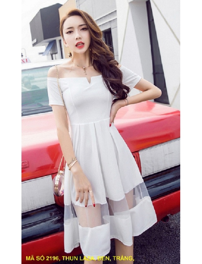 Đầm Trễ Vai Phối Lưới - 2196