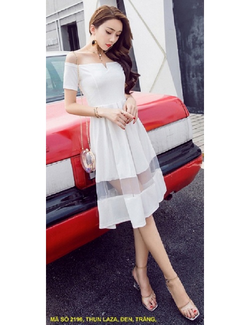 Đầm Trễ Vai Phối Lưới - 2196