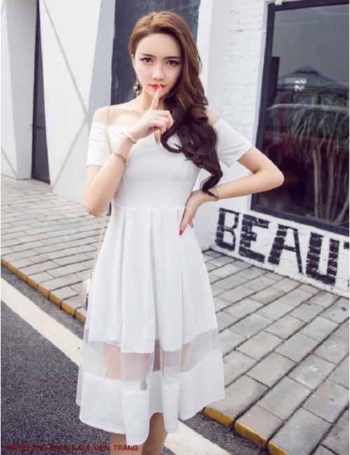 Đầm Trễ Vai Phối Lưới - 2196