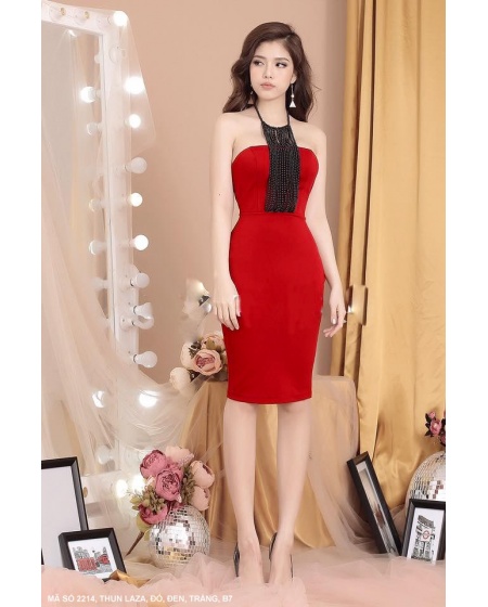 Đầm Ôm Cổ Chuỗi Ngọc Trai - 2214