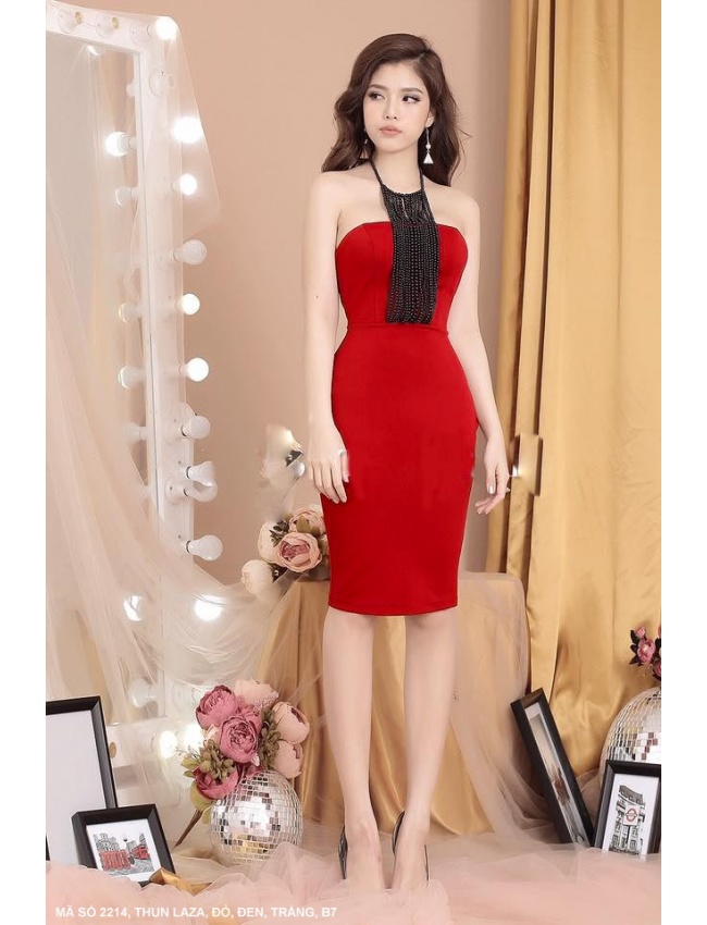 Đầm Ôm Cổ Chuỗi Ngọc Trai - 2214