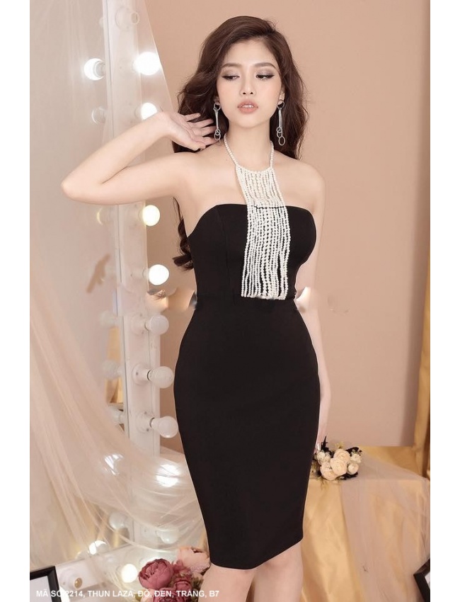 Đầm Ôm Cổ Chuỗi Ngọc Trai - 2214