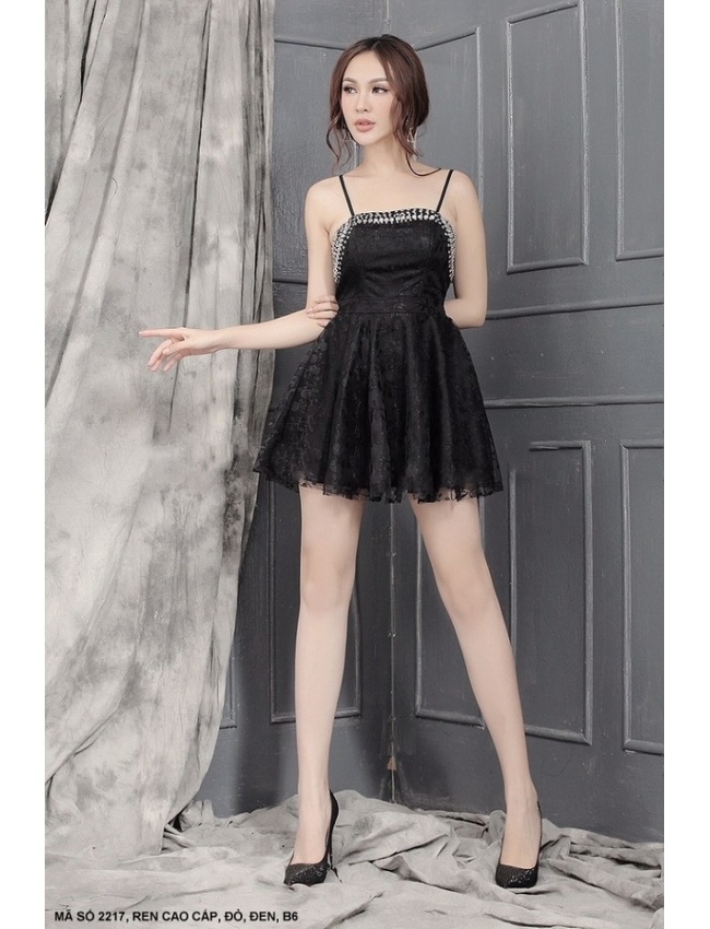 Đầm 2 Dây Xòe Kết Xoàn Ngực - 2217