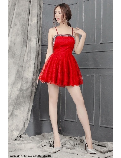 Đầm 2 Dây Xòe Kết Xoàn Ngực - 2217
