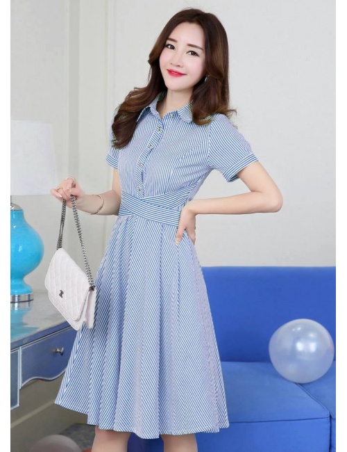 Đầm Sọc Cổ Sơ Mi Xinh Xắn -D9008