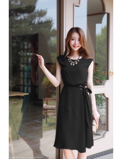 Đầm Châu Tôn Thắt Nơ Eo Sang Trọng -D9019