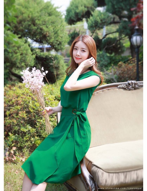 Đầm Châu Tôn Thắt Nơ Eo Sang Trọng -D9019