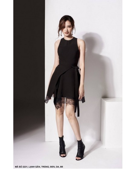 Đầm Lai Ren Cột Nơ Eo  - 2231