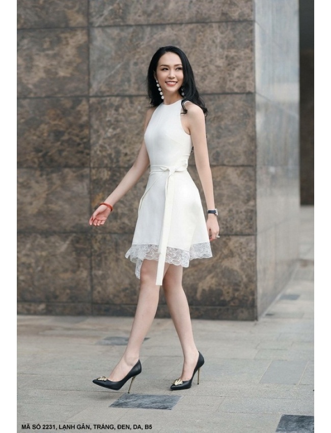 Đầm Lai Ren Cột Nơ Eo - 2231