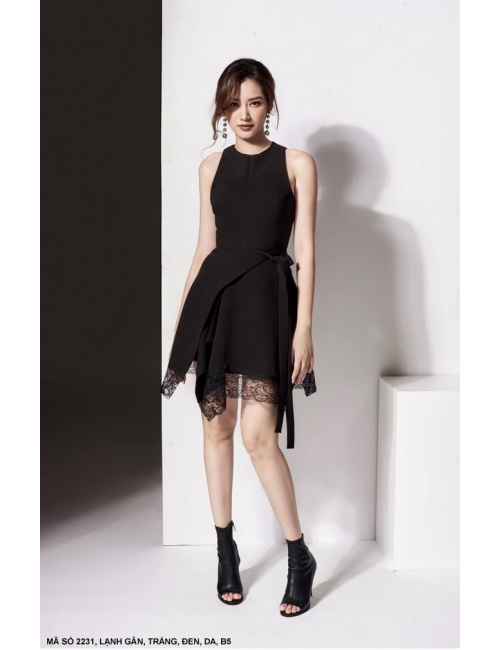 Đầm Lai Ren Cột Nơ Eo - 2231
