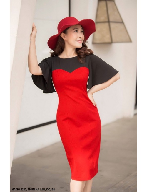 Đầm Phối 2 Màu Tay Loe - 2243