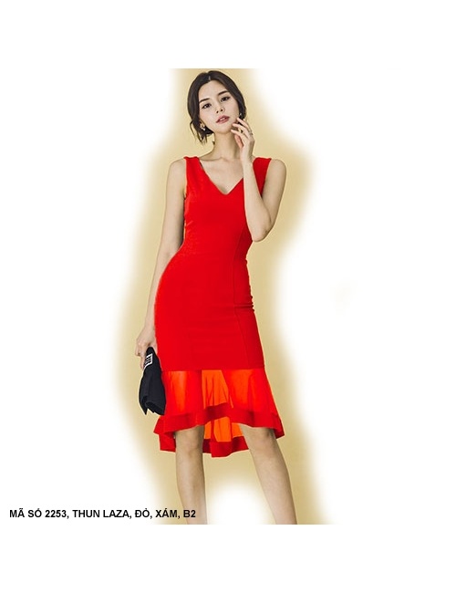 Đầm Sát Nách Cổ Tim Phối Lưới - 2253