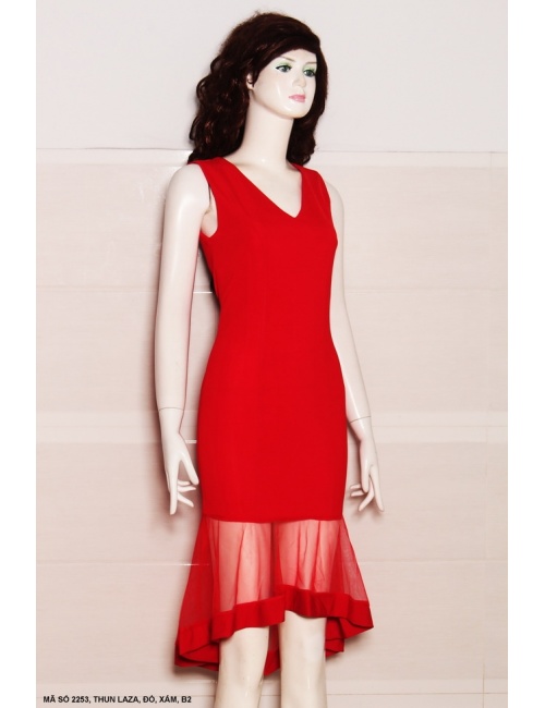 Đầm Sát Nách Cổ Tim Phối Lưới - 2253