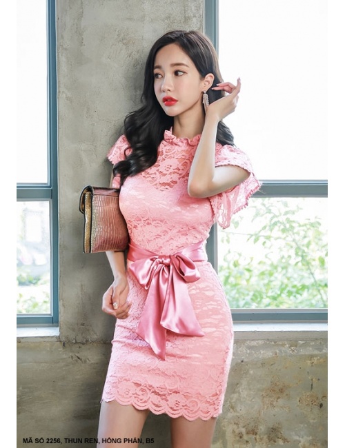 Đầm Ren Thun Cột Nơ Eo - 2256