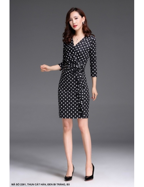 Đầm Tay Lở Chấm Bi Dún Eo - 2261