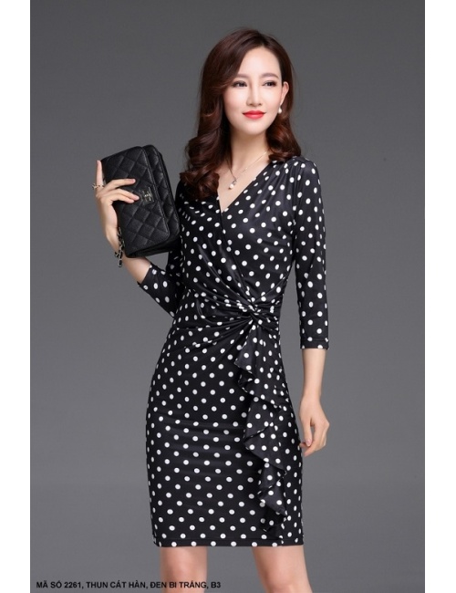 Đầm Tay Lở Chấm Bi Dún Eo - 2261