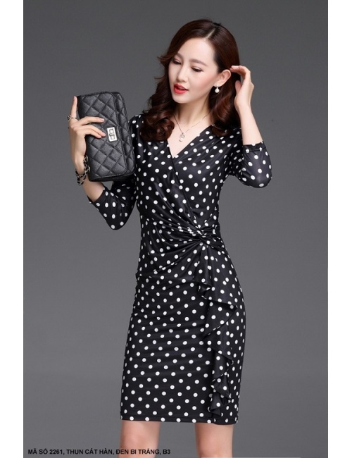 Đầm Tay Lở Chấm Bi Dún Eo - 2261