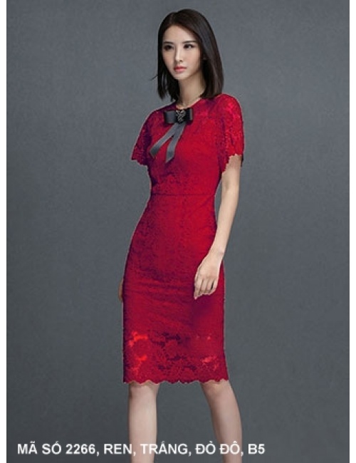 Đầm Ren Tay Loe Cổ Thắt Nơ - 2266