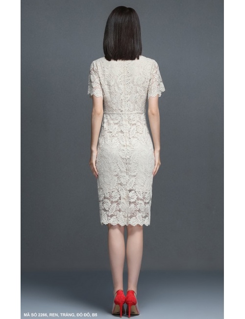 Đầm Ren Tay Loe Cổ Thắt Nơ - 2266