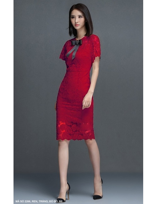 Đầm Ren Tay Loe Cổ Thắt Nơ - 2266