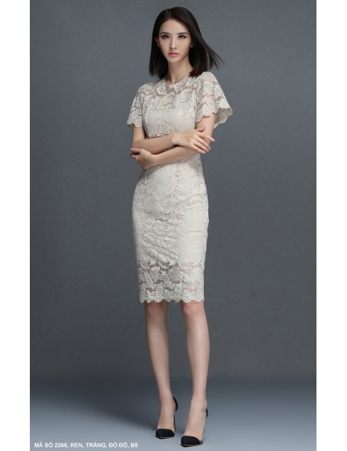 Đầm Ren Tay Loe Cổ Thắt Nơ - 2266