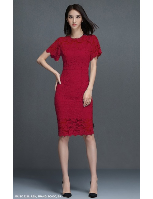 Đầm Ren Tay Loe Cổ Thắt Nơ - 2266