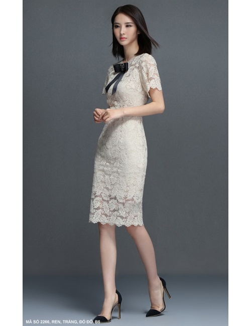 Đầm Ren Tay Loe Cổ Thắt Nơ - 2266