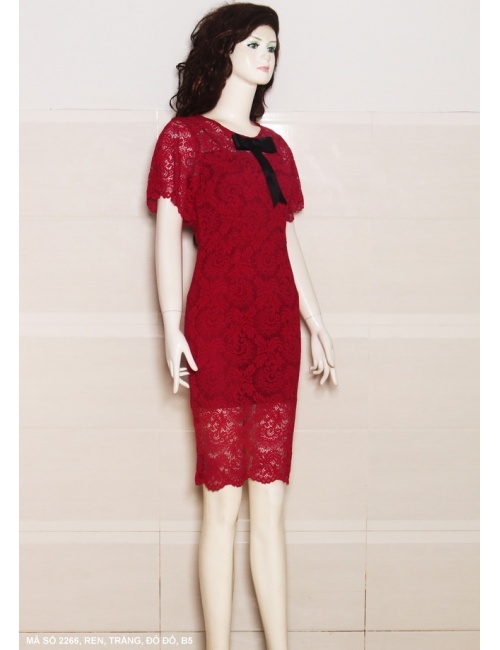 Đầm Ren Tay Loe Cổ Thắt Nơ - 2266
