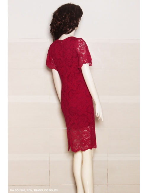 Đầm Ren Tay Loe Cổ Thắt Nơ - 2266
