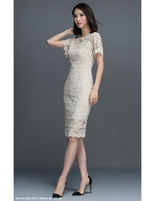 Đầm Ren Tay Loe Cổ Thắt Nơ - 2266